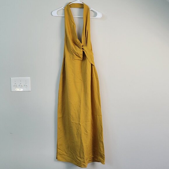 Zara Dresses & Skirts - NWT Zara Mustard Yellow Halter-top Maxi Dress Size L Elegant and Classy